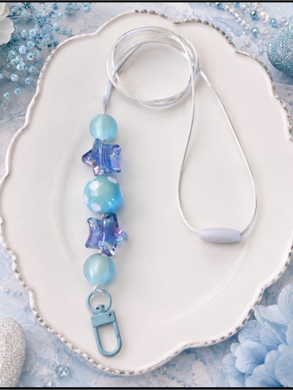 Hand Crafted Blue and Purple Beaded Key & Card Holder Lanyard